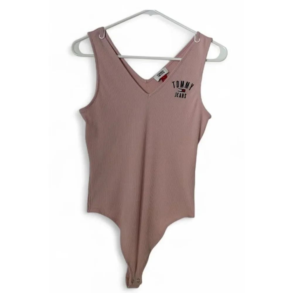 Tommy Jeans Pink Ribbed Bodysuit Women’s Size M Logo Tank One Piece
